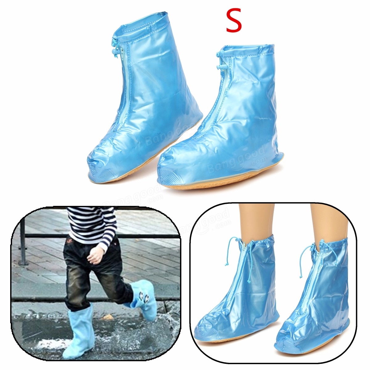 S M L XL Size Women Waterproof Shoe Covers Flattie Rain Rainproof Zip ...