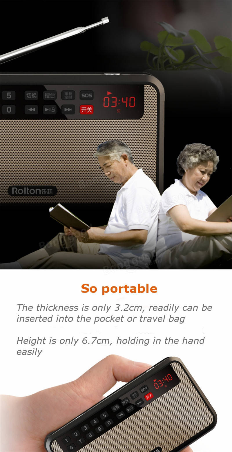 Rolton T60 Portable MP3 Stereo Player Loa âm thanh Đài FM Với màn hình LED Hỗ trợ TF Card Play