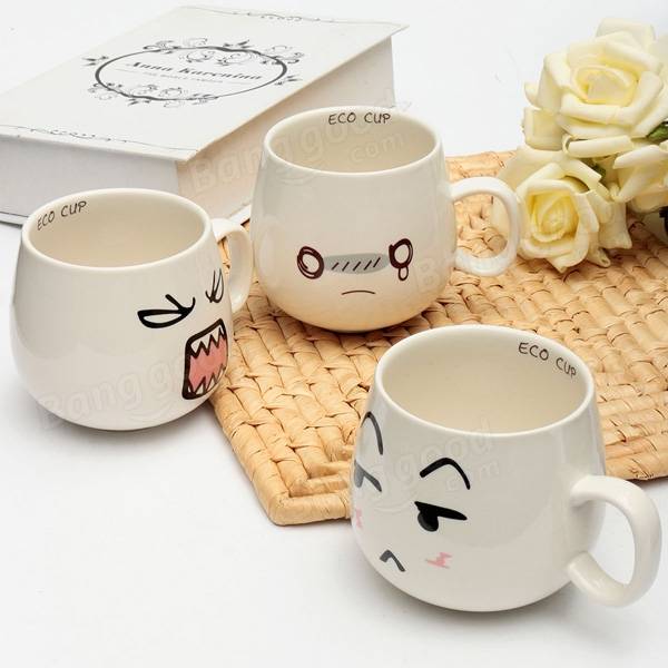 300ml Creative Cute Expression Ceramic Cups Cute Face Mug Tea Coffee ...