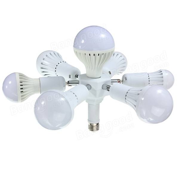 6 in 1 Rotatable E27 Base LED Light Lamp Bulb Adapter Holder Socket Splitter