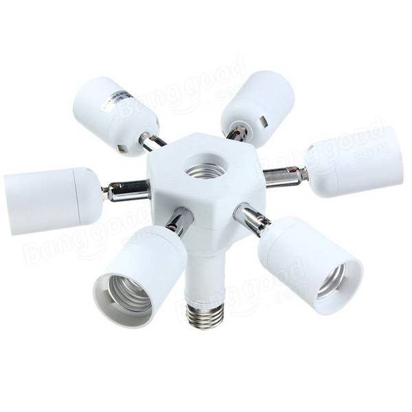 6 in 1 Rotatable E27 Base LED Light Lamp Bulb Adapter Holder Socket Splitter