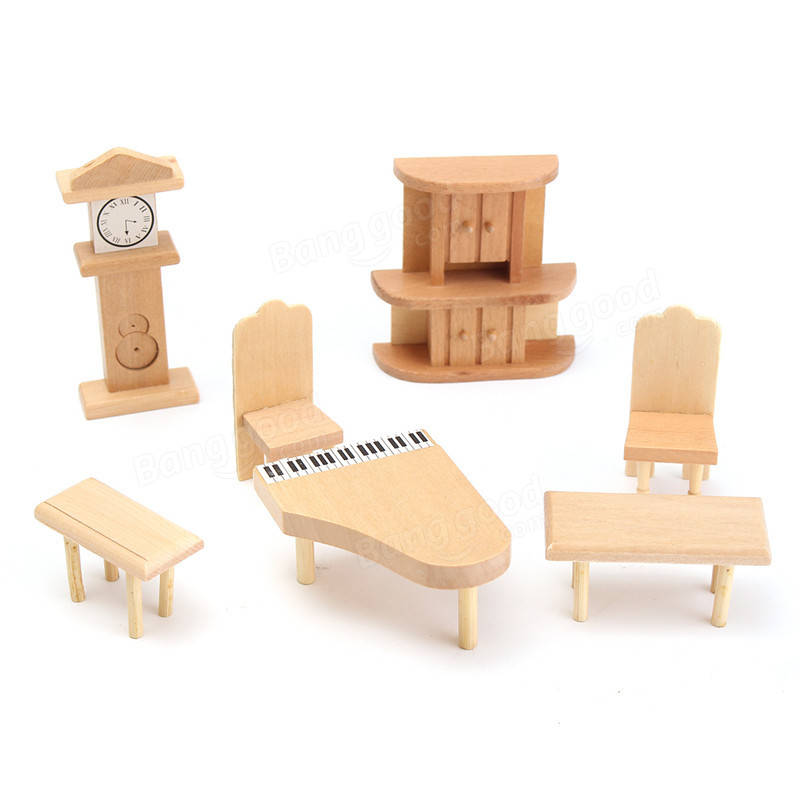 New 29 Pcs 1:24 Scale Dollhouse Miniature Unpainted Wooden Furniture Model Suite Sale  Banggood.com