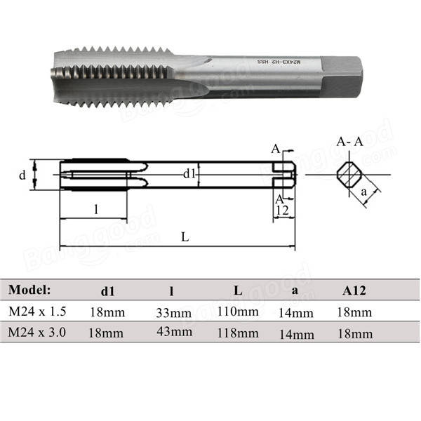 M24 Metric Tap M24x1530 High Speed Steel Plug Tap Machine Screw