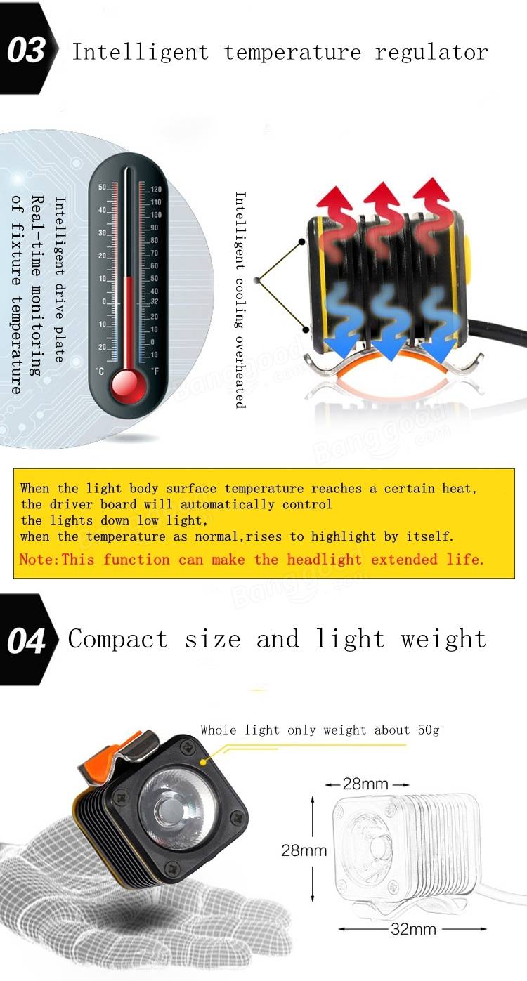 XANES XL03 LED Bicycle Front Light Cycling Warning Light Smart Temperature Regulated Lamp IPX6 Waterproof