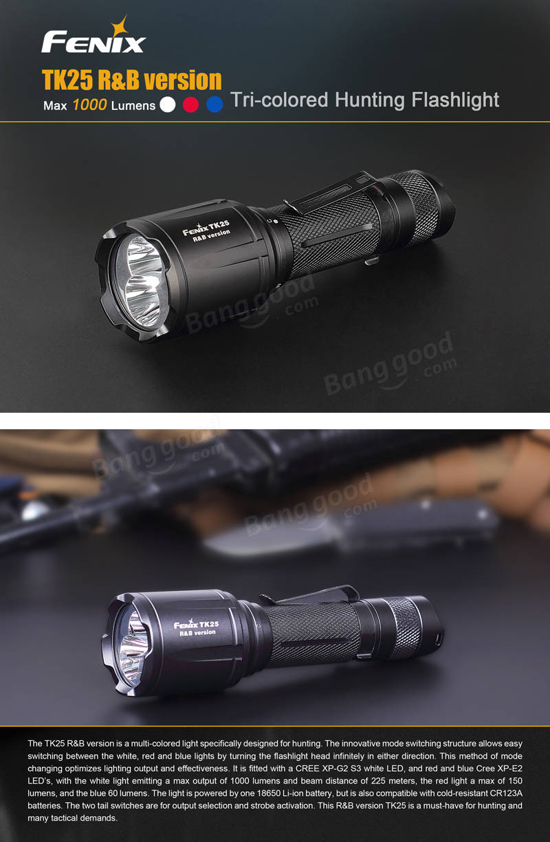 Fenix TK25R&B XP-G2 S3 And XP-E2 Tri-colored Hunting 1000LM LED Flashlight
