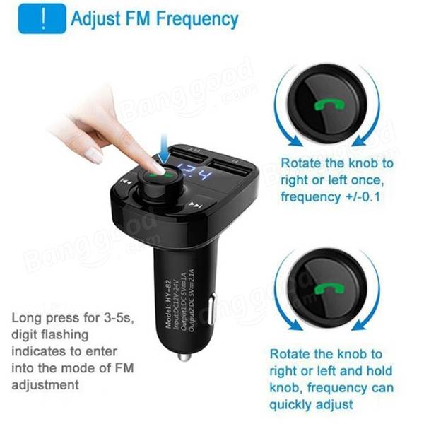 HY-82 Car Bluetooth Hands-Free FM Launcher Car MP3 Dual USB Car Charger