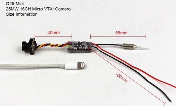 Kingkong Q25-Mini 5.8G 25MW 16CH VTX 600TVL CMOS 1/4 Micro FPV Camera  