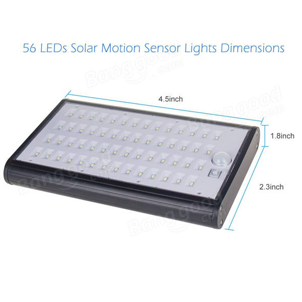 Solar Powered 56 LED Motion Sensor Street Light 4400mAh 450lm Waterproof Wall Lamp for Outdoor Yard 