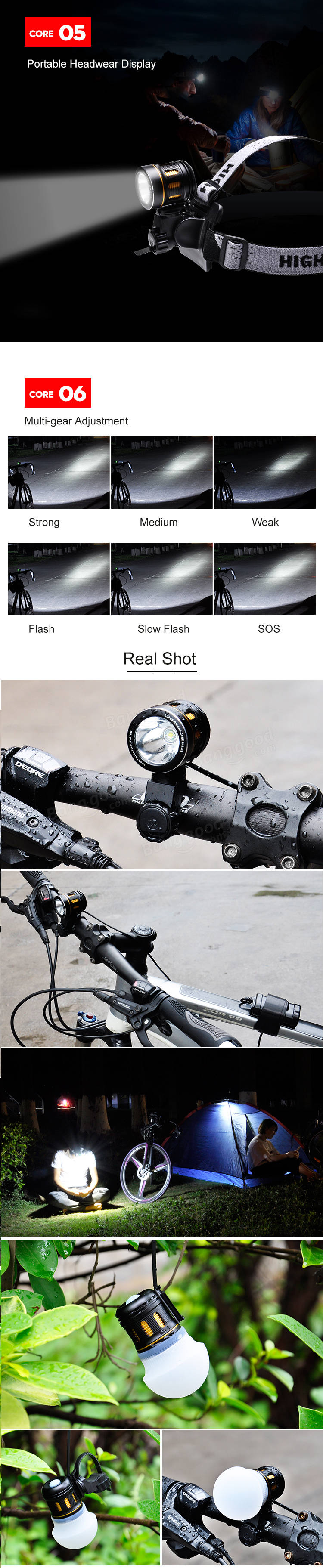 XANES 1000LM T6 Bicycle Front Light IP65 120° Wide Angle with Lampshade HeadLamp
