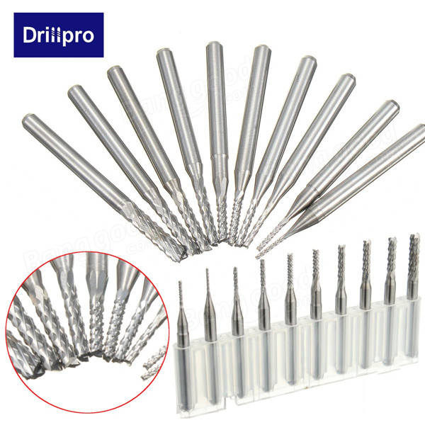 Drillpro DB-M8 10pcs 0.8-3mm Carbide PCB Drill Bits Engraving Milling Cutter for CNC Rotary Burrs